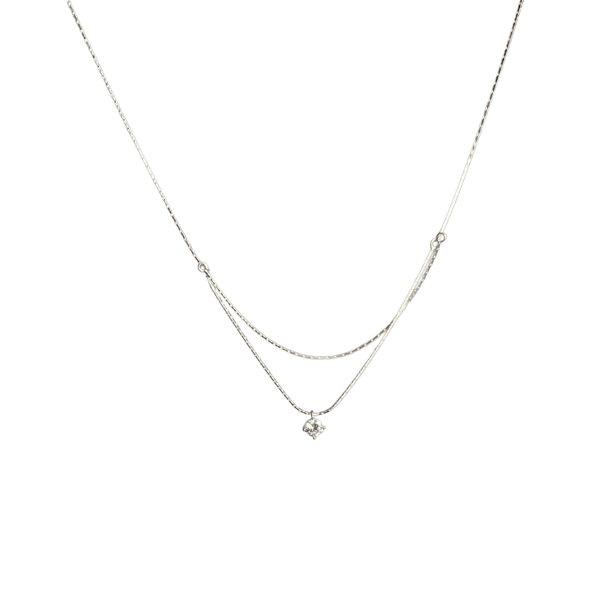 Double Layer Geometric Design Cubic Zirconia Bamboo Chain 925 Sterling Silver Necklace