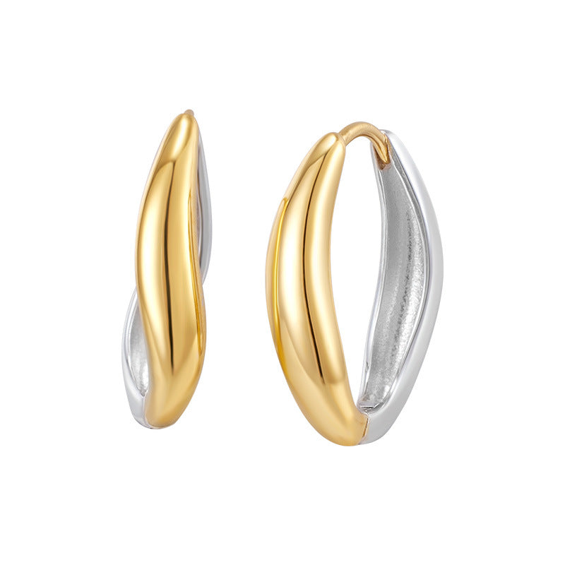 Geometric  925 Sterling Silver 18K Gold MinimalistModern Two-Tone Sculptural Hoop Earrings