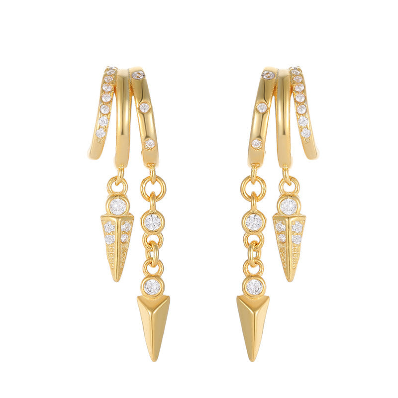925 Sterling Silver with Cubic Zirconia for Women Geometric Spike Dangle Hoop Earrings