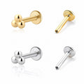 Geometric Triple Bead S925 Sterling Silver Internally Threaded Flat Back Ear Stud Earrings (Single)