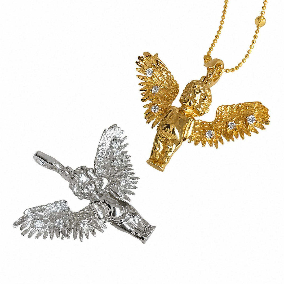 925 Silver Winged Cupid Angel Cubic Zirconium Fashion Necklace Pendant