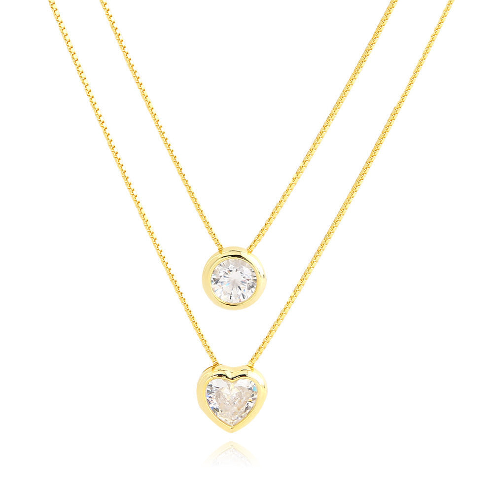 Collar de plata esterlina 925 con dijes de cuentas de circonia cúbica redondos y en forma de corazón