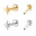 Eight Point Star 925 Sterling Silver Flat Back Internal Thread Ear Stud Earrings (Single)
