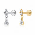 Women Modern Holiday Fashion Jewelry Cubic Zirconia Teardrop Tassel Flat Back Ear Stud 925 Sterling Silver Internally Threaded Cartilage Piercing Earring (Single)