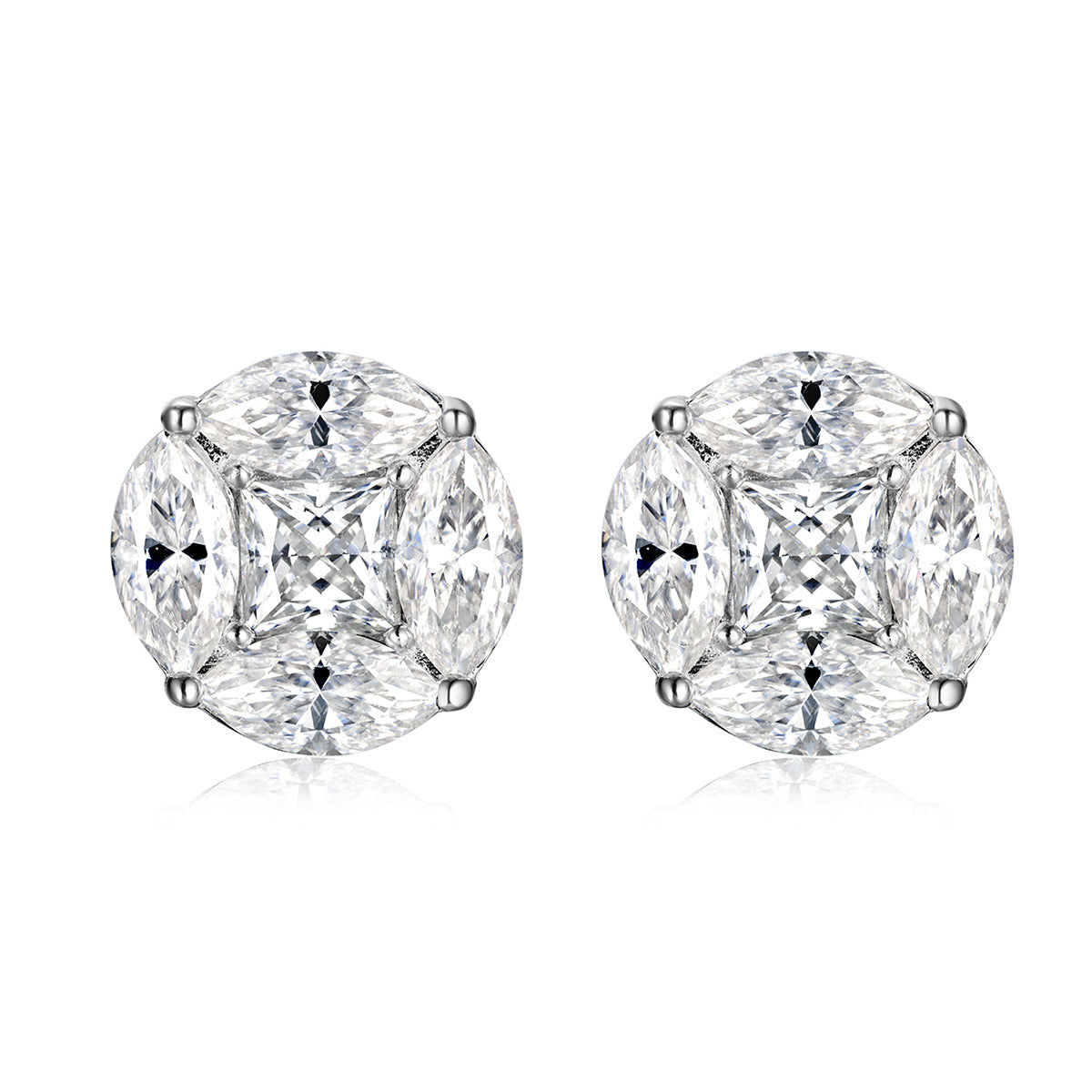 Round Full Set Marquise Cut Versatile  925 Sterling Silver Earrings