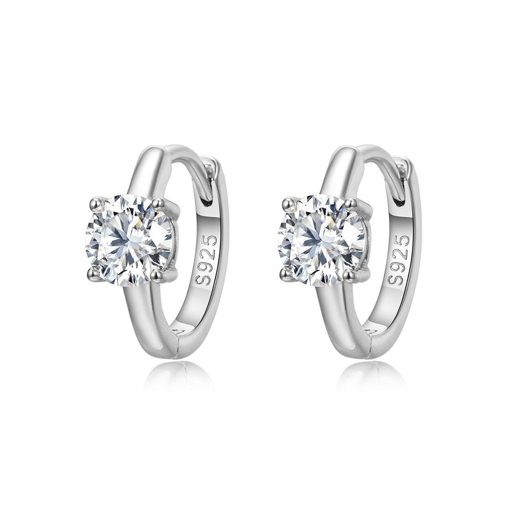 Women’s Moissanite Four-Prong Round Hoop Earrings  925 Sterling Silver Earrings