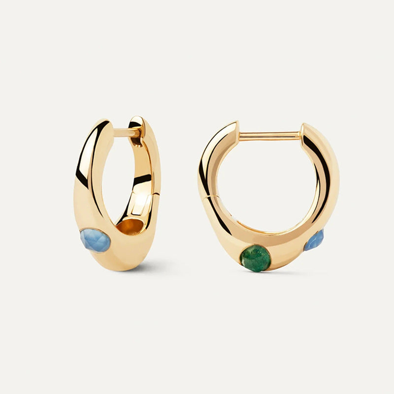 Modern Fashion Commuter Jewelry Irregular Geometric Cubic Zirconia 925 Sterling Silver Hoop Earrings