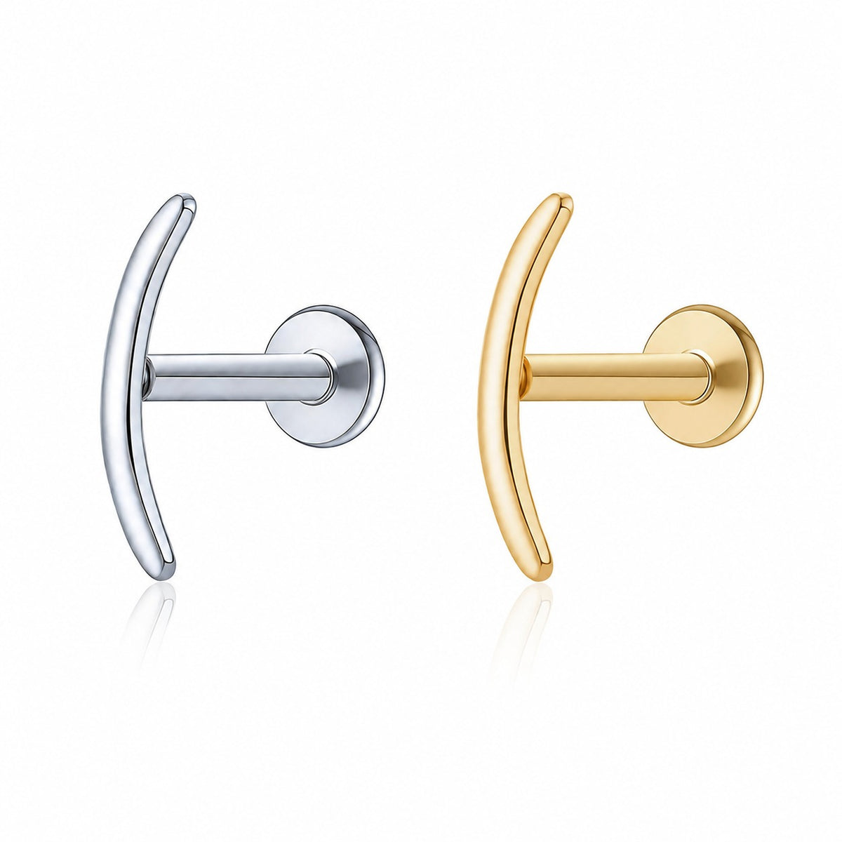 Geometric Curved Bar Flat Back Ear Stud 925 Sterling Silver Cartilage Helix Piercing Earring (Single)