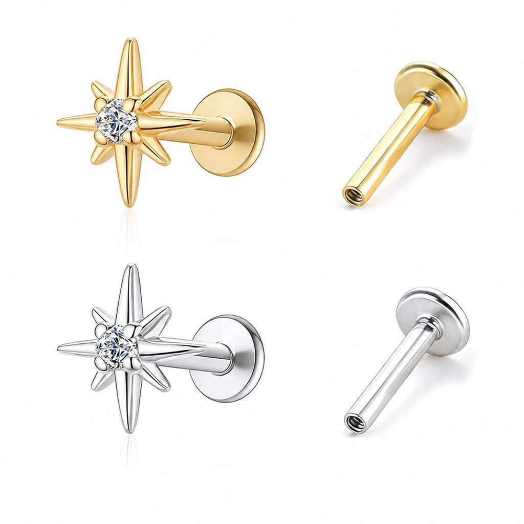 Eight Point Star Cubic Zirconia 925 Sterling Silver Stud Earring (Single)