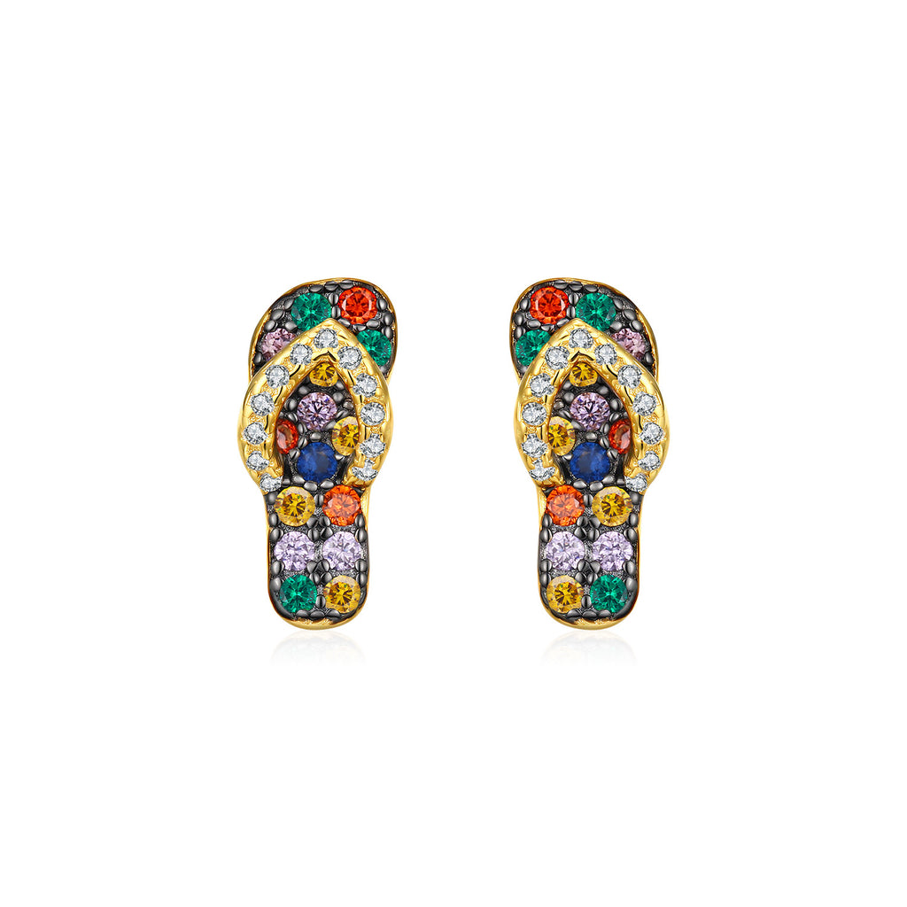 Pendientes de Plata de Ley 925 chapados en Oro con Circonia Cúbica de Estilo Skateboard Colorido