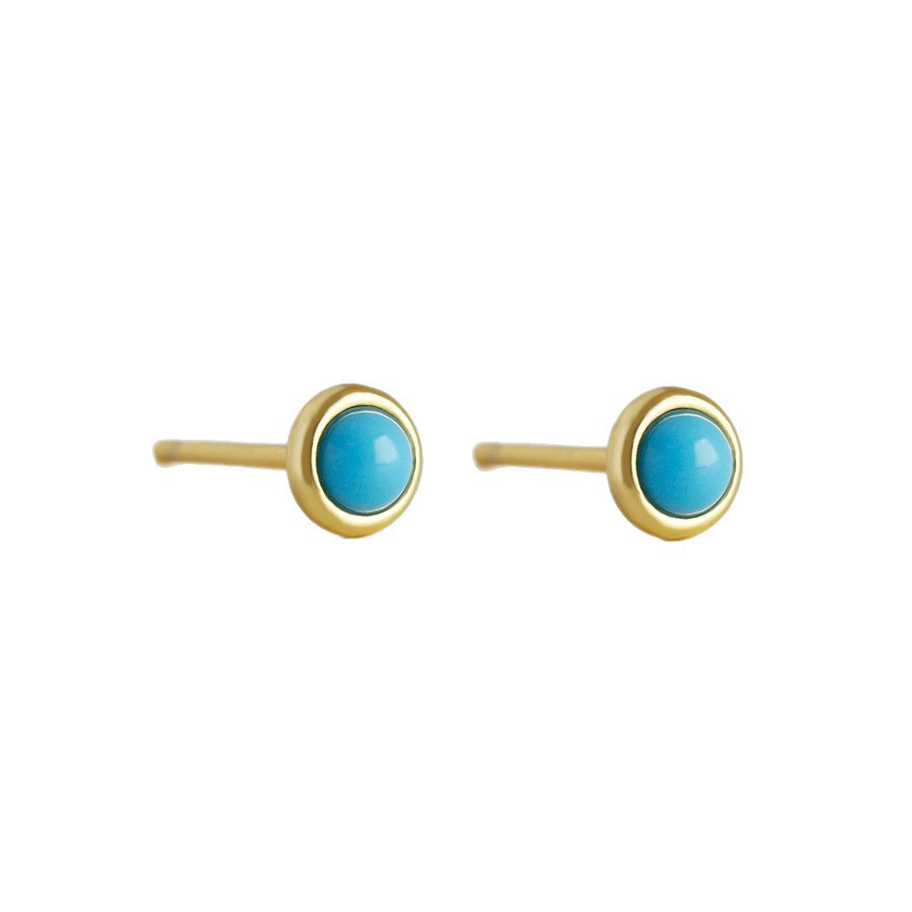 Natural Stone Blue Circular Geometric 925 Sterling Silver Earrings