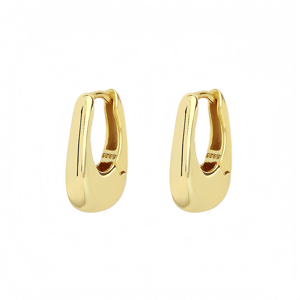 Pendientes aro tipo Huggie en forma de U geométrica de plata esterlina 925