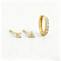Geometric Cubic Zirconia Mini Hoop And Stud Earrings Set  925 Sterling Silver Earrings