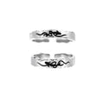 Pisces Chasing the Waves  S925 Sterling Silver Adjustable Couple's Ring Set with Black Enamel Openwork Rings