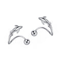 Swimming Fish-Shaped Curved Ball Back Design 925 Sterling Silver Animal Themed Stud Earrings