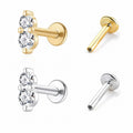 Cubic Zirconia Geometric Double Round Flat Back Ear 925 Sterling Silver Stud Earring (Single)
