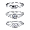 Cubic Zirconia Geometric Oval and Round Setting  925 Sterling Silver Adjustable Open Band Minimalist Wavy Ring