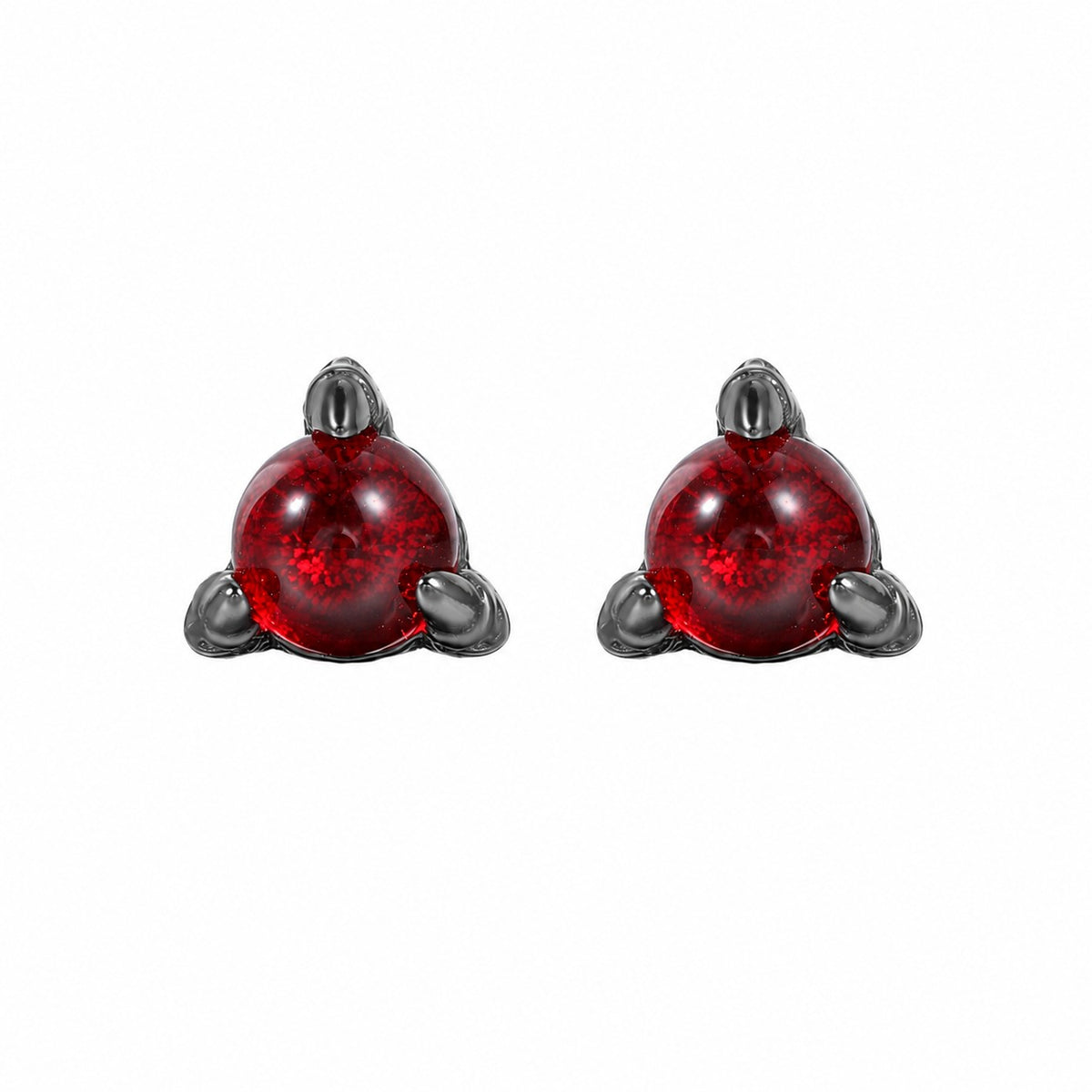 Red Round Glass Stone 925 Sterling Silver Miniature Elegant and Stylish Dragon Claw Stud Earrings