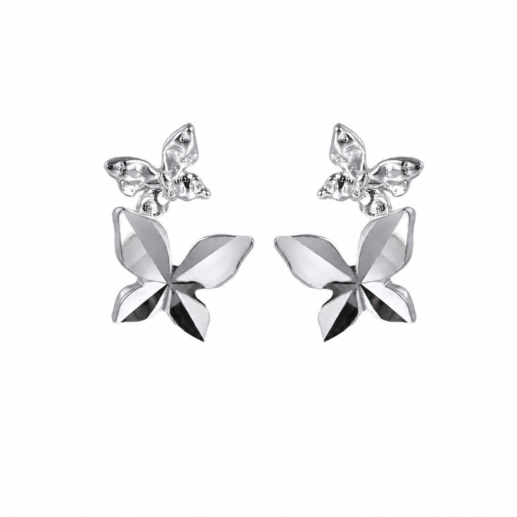 Elegant and Stylish Earrings Featuring a Multi Faceted Butterfly Silhouette in Minimalist 925 Sterling Silver Stud Earrings