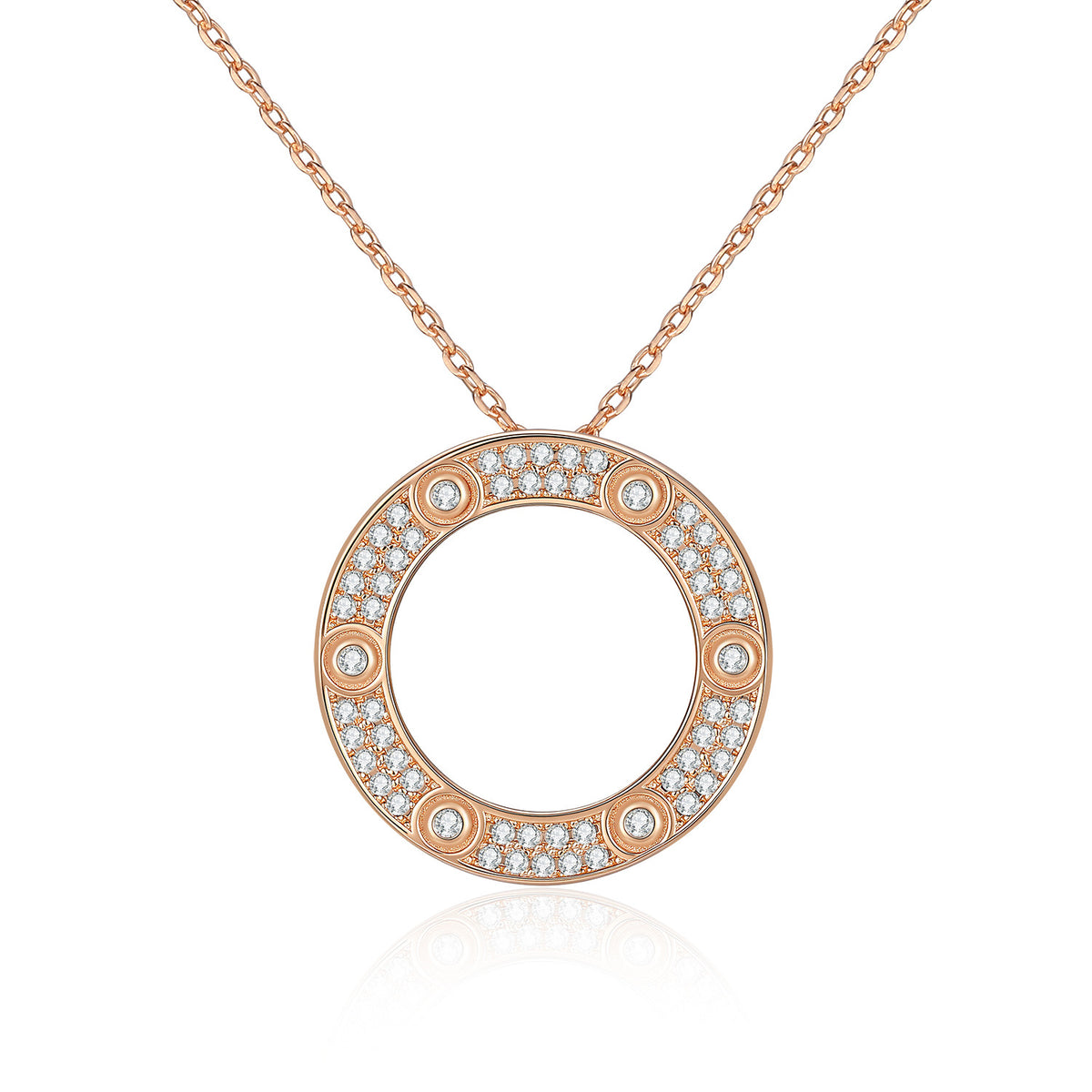 Round Open Circle Moissanite Pendant  925 Sterling Silver Necklace