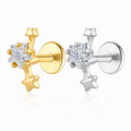 Star Cubic Zirconia 925 Sterling Silver Internal Thread Flat Back Ear Stud Cartilage Piercing Earring (Single)