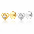 Heart Shaped Cubic Zirconia 925 Sterling Silver Threaded Flat Back Ear Stud Earring(Single)