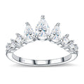 Anillo minimalista de corona con ola y perla de moissanita en plata esterlina 925