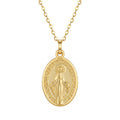 Religious Oval Virgin Mary Medallion S925 Sterling Silver Adjustable Chain Necklace