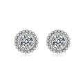 Moissanite Double-Layer Halo Round 925 Sterling Silver Stud Earrings