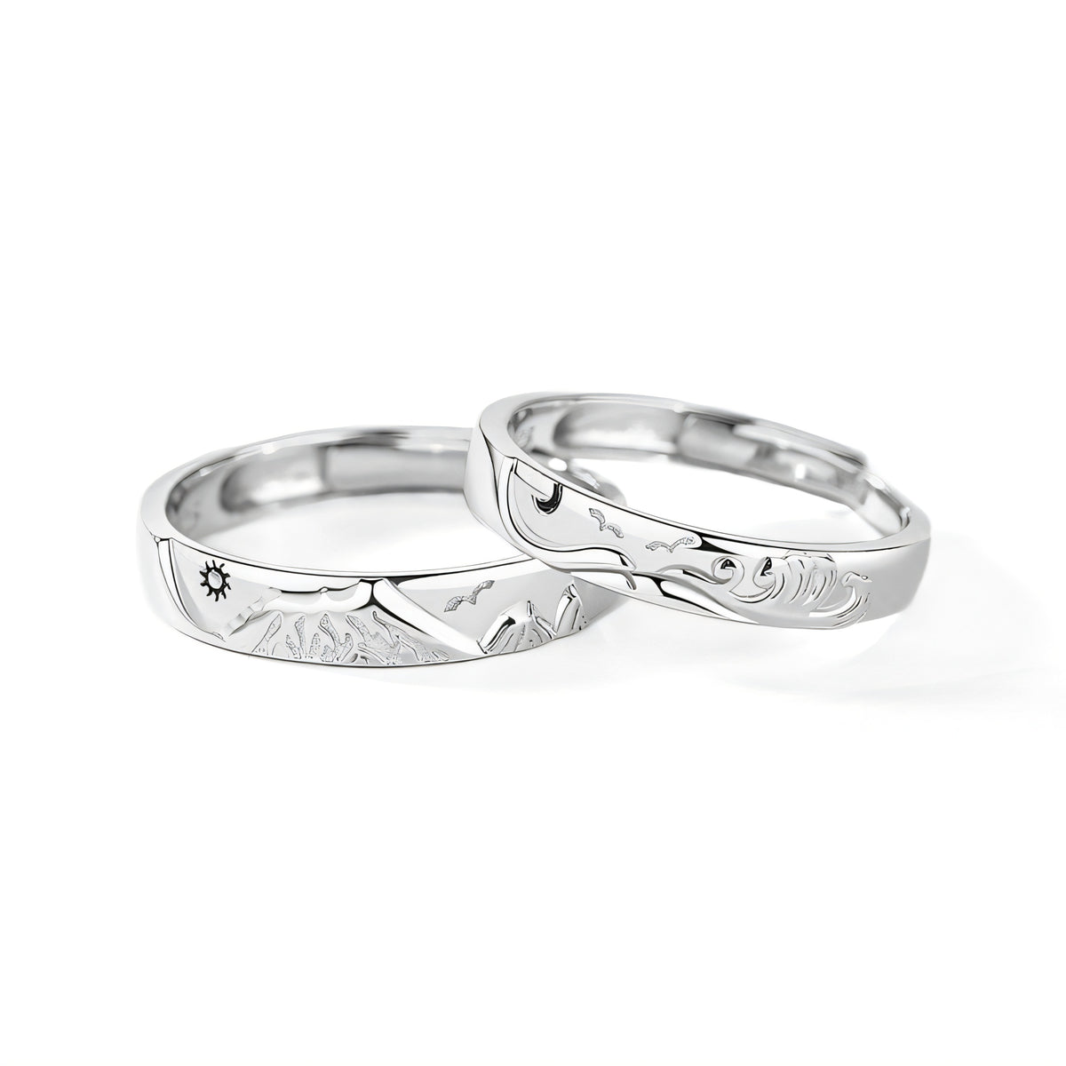 Mountain Oath Minimalist Silver 925 Sterling Adjustable Couple Rings