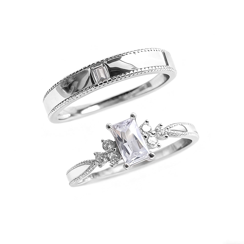Chic Timeless Square Zircon Matching Bands for Men Women Silver S925 Sterling Silver Pair Couple Rings