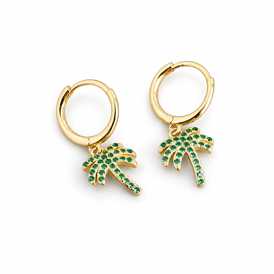 Summer Tropical Palm Tree-shaped Cubic Zirconia S925 Silver Hoop Earrings