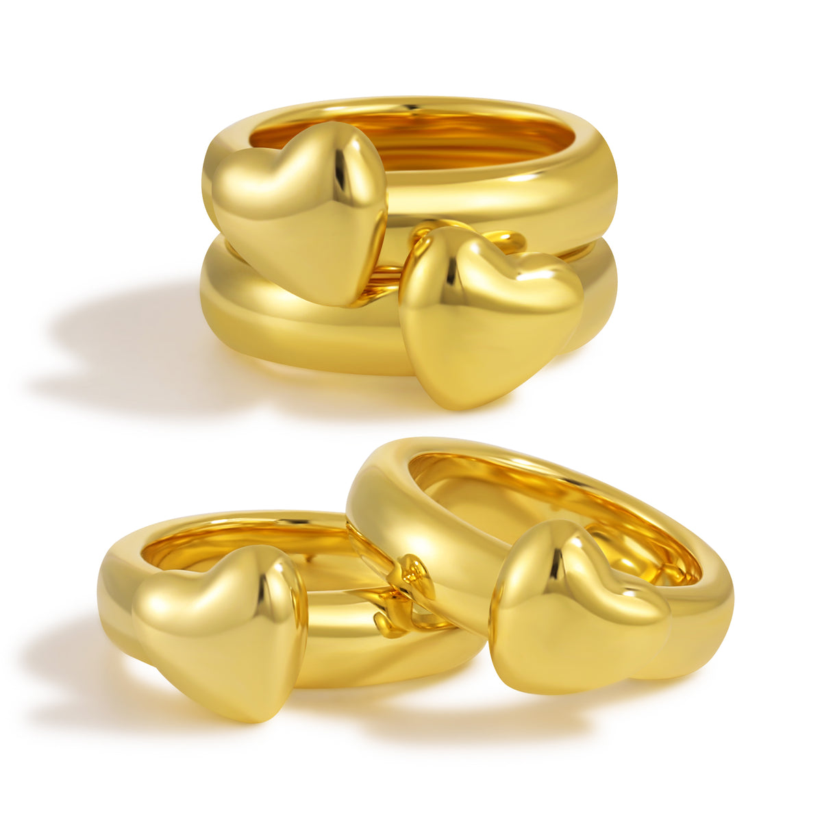 Girl Elegant Heart 999 Sterling Silver Golden Double Layer Stacking Rings Electroforming