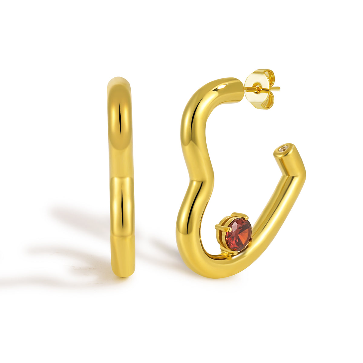 Women Fashion Red CZ Heart 999 Sterling Silver Hoop Earrings Electroforming