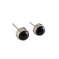 Simple Round Natural Agate 925 Sterling Silver Stud Earrings