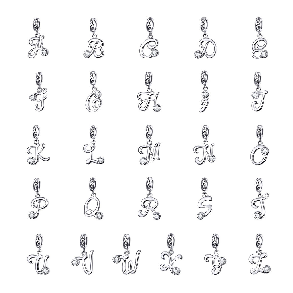 Alphabet Initial Letter Pendant Charm with Cubic Zirconia 925 Sterling Silver DIY Accessory for Bracelets or Necklaces Fashionable Elegant Jewelry
