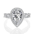 Anillo de halo con forma de lágrima de diamante blanco, banda bifurcada y piedras laterales de talla marquesa, anillo de boda de plata de ley 925, regalo de aniversario