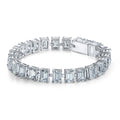 Pulsera de tenis de plata S925 con diamante de alto carbono corte esmeralda claro, piedras rectangulares de 5 mm x 7 mm, pulsera de línea elegante y clásica de moda con cierre de caja, regalo para boda, fiesta o aniversario