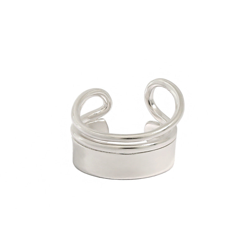 Fashion Geometry Double Lines Wide 925 Sterling Silver Adjustable Ring