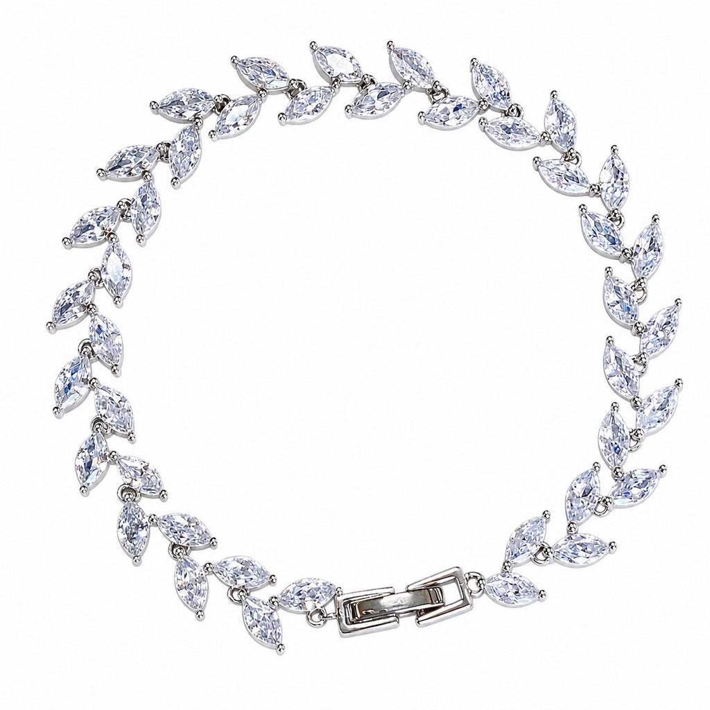 Pulsera de cadena de bolas con eslabones de enredadera elegante de plata S925 con circonia de corte marquesa