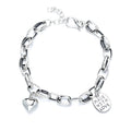 Heart Charm Link Chain Solid 925 Sterling Silver Vintage Bracelet