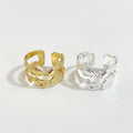 Irregular Double Layer Texture Adjustable Sterling Silver Ring