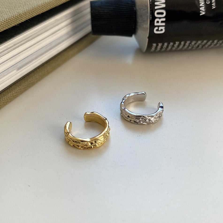 Geometric Textured 925 Sterling Silver Adjustable Ear Cuff Earrings in White Gold and Yellow Gold for Women Fashion Trendy Jewelry