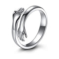 Romantic Korean Style Hug Design Adjustable 999 Pure Silver Couple Ring Vintage Geometric Pattern for Women 2021 New Fashion Jewelry Gift