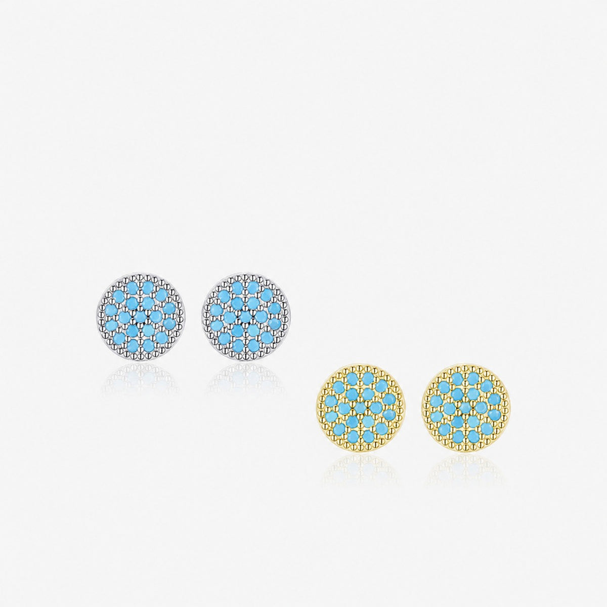 Round Turquoise Natural Stone 925 Sterling Silver Stud Earrings