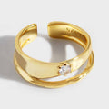 Office Double Layers CZ 925 Sterling Silver Adjustable Ring