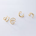 925 Sterling Silver Cross Double Layer Earrings Geometric Line Non Pierced Clip On Ear Cuff