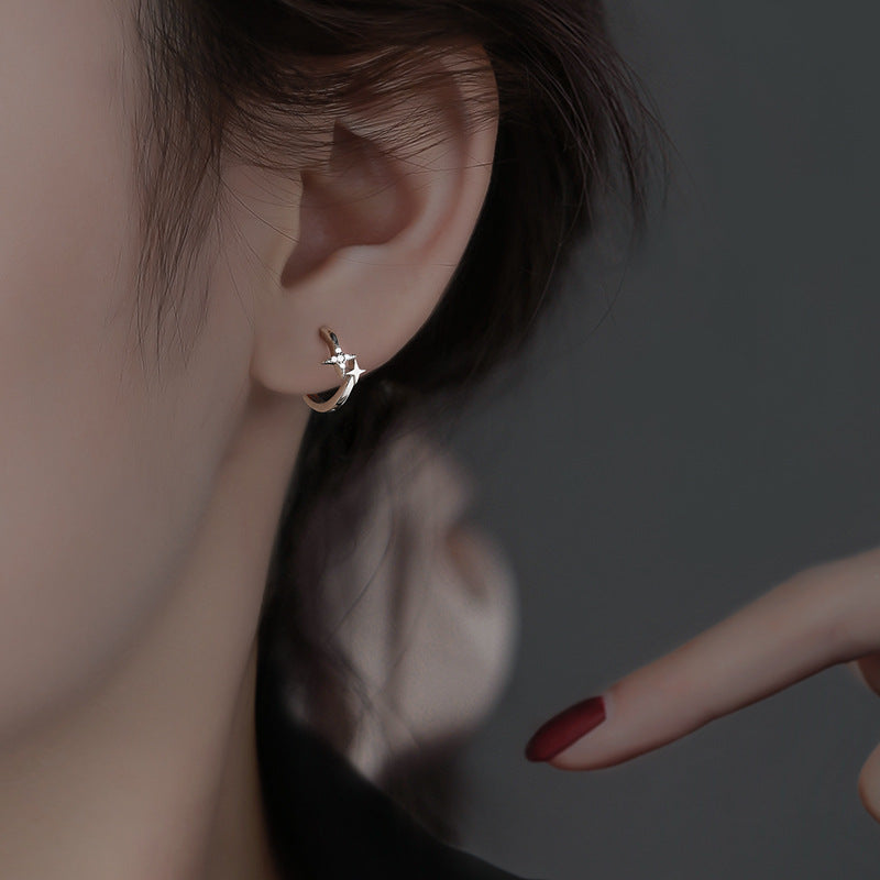 Fangxing Star Ear Buckle s925 Pure Silver Earrings for Women's Niche Design, Light Luxury Style Earrings, New Summer Ear Accessories