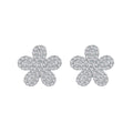 Silver Six Petal Flower Cubic Zirconia Micro Pave S925 Sterling Silver Delicate Floral DesignStud Earrings