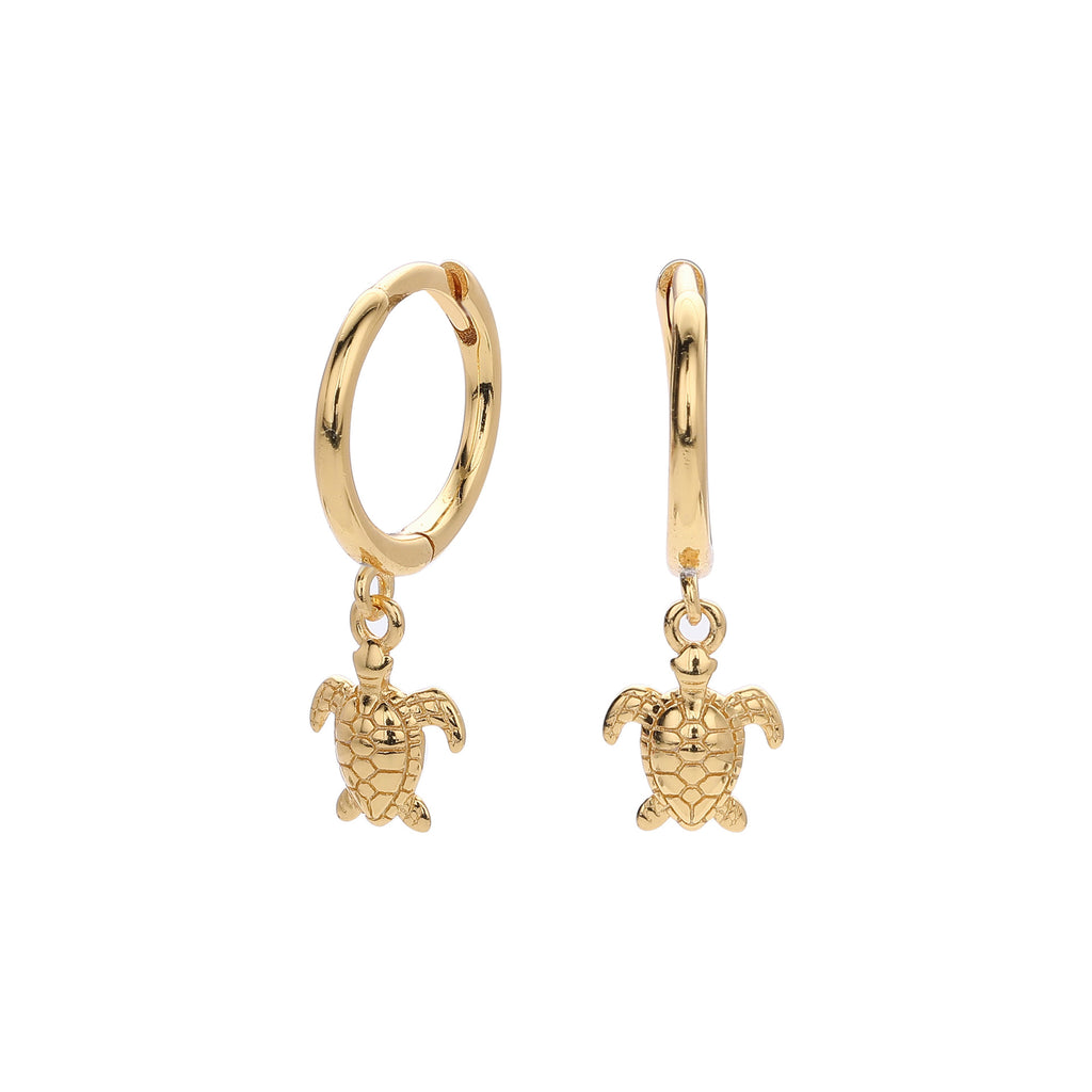 Pendientes Circulares de Tortuga Marina - Lindos Pendientes de Animal Marino en Plata Esterlina 925